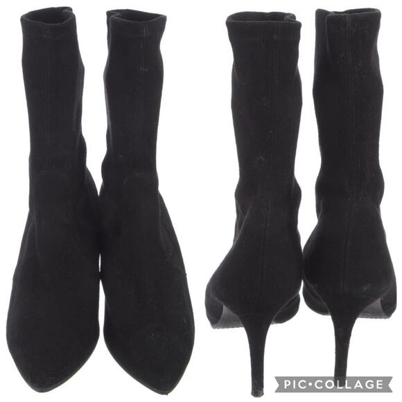 Stuart Weitzman WREN 75 Black Suede Stretch Sock Booties Size 11.5 EUC - Picture 1 of 7
